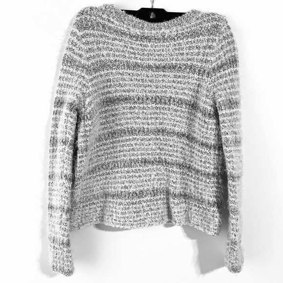 Ann Taylor Loft Gray White Fuzzy Sweater XS Wool Alpaca Blend Long Sleeves - Picture 7 of 9